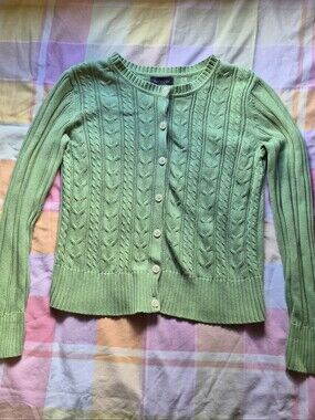 Van Heusen Green Cable Knit Button Cardigan